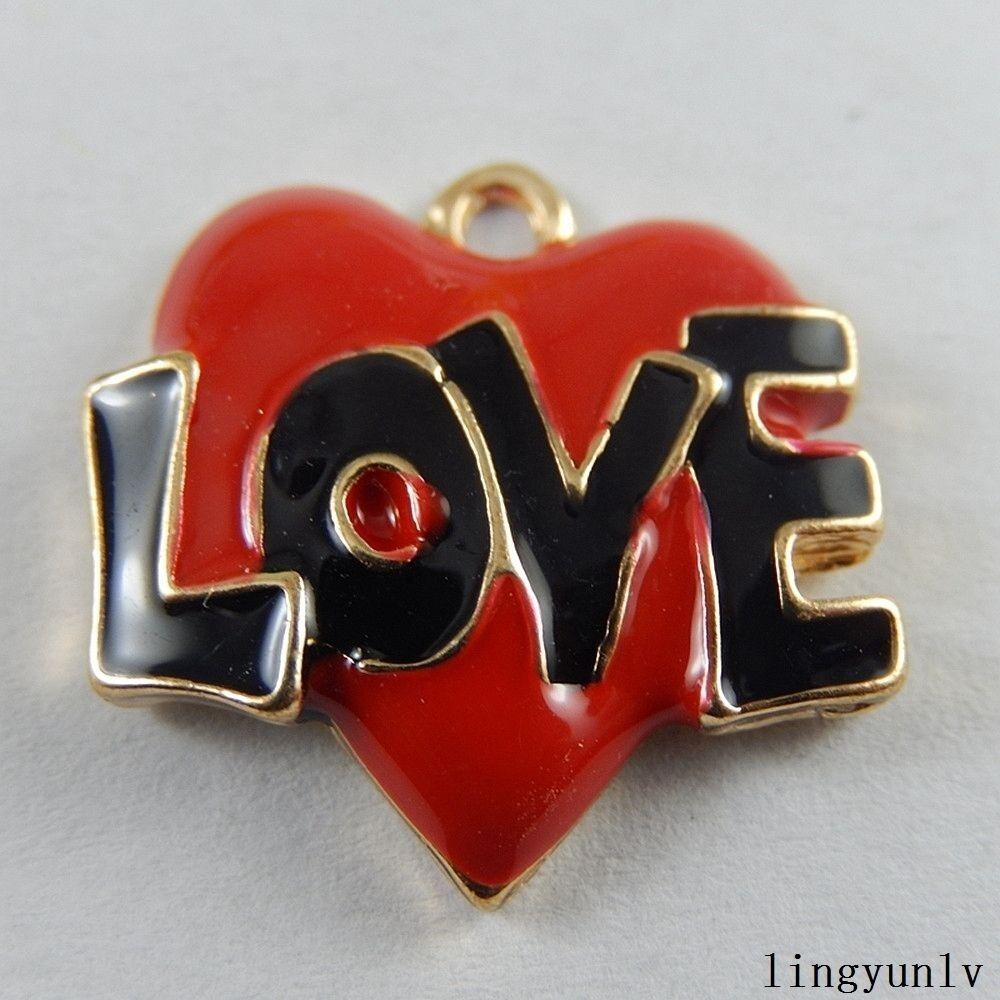 12 pcs Enamel Plated Love Heart Charms Necklace Pendant Findings Alloy Crafts