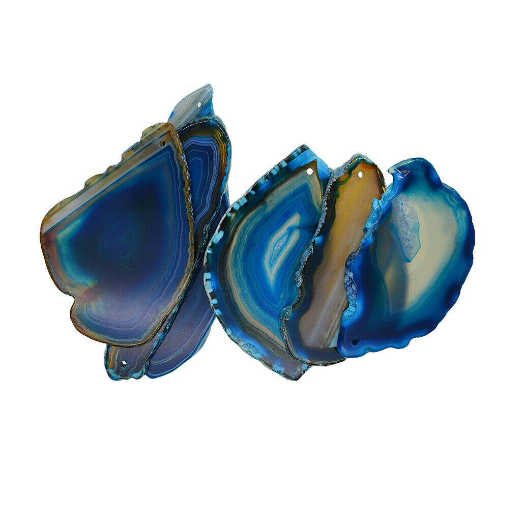 6 Pieces Natural Agate Polished Quartz Crystal Slice Pendant navyblue