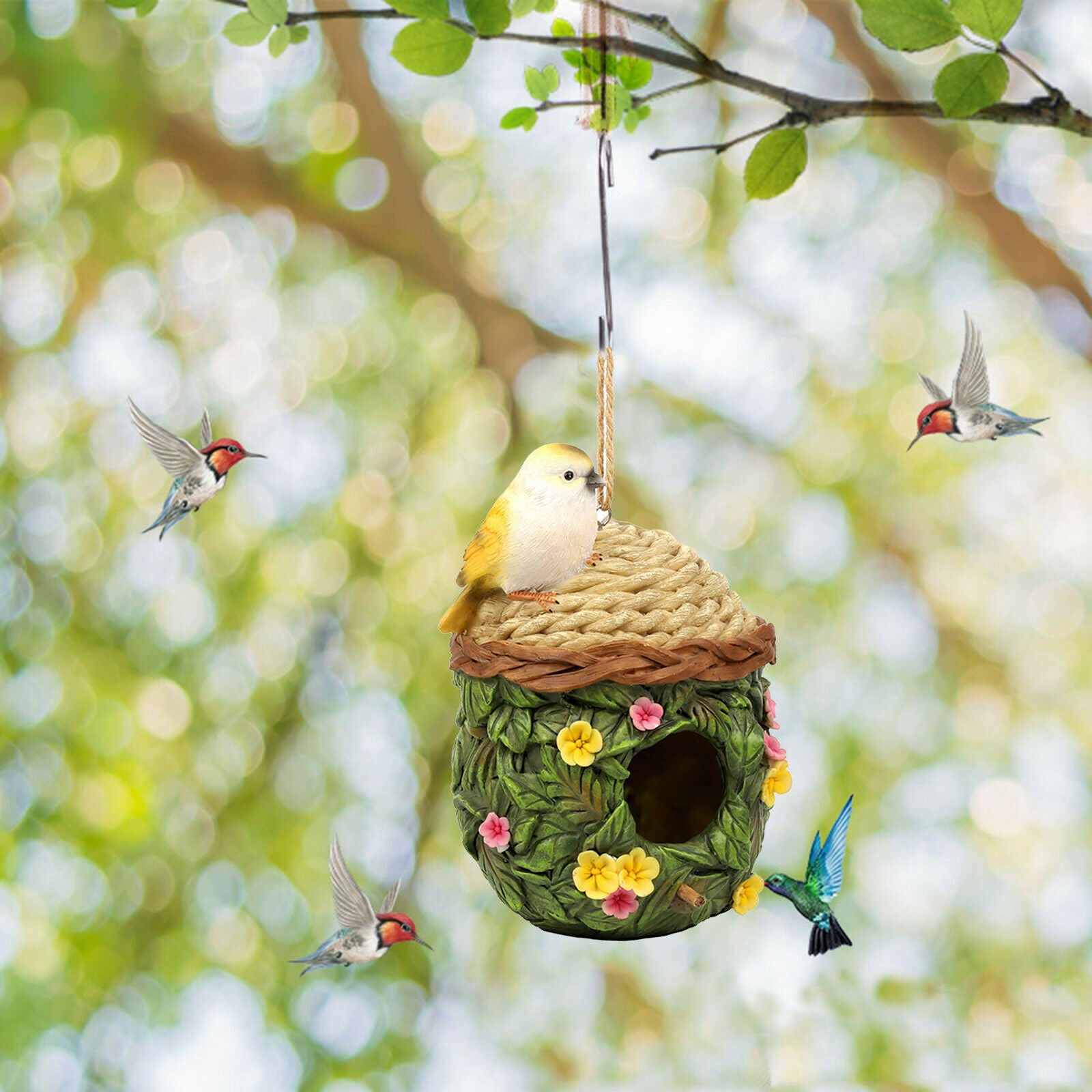 Rural Bird House Decorative Birds Nest Roof Breeding Birdhouse Bird Feeder