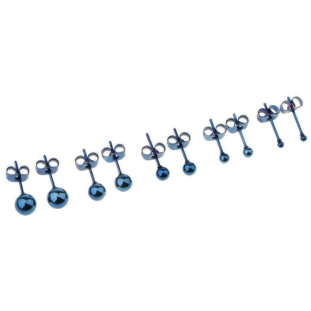 5 Pairs 2mm-6mm Round Ball Stainless Steel Earrings Butterfly Back Stoppers -