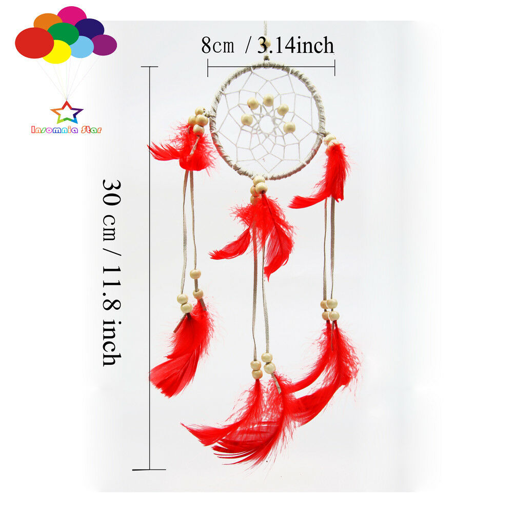 Boho style Diy Dream Catcher Circular Red Goose Feather Wall Hanging Decoration