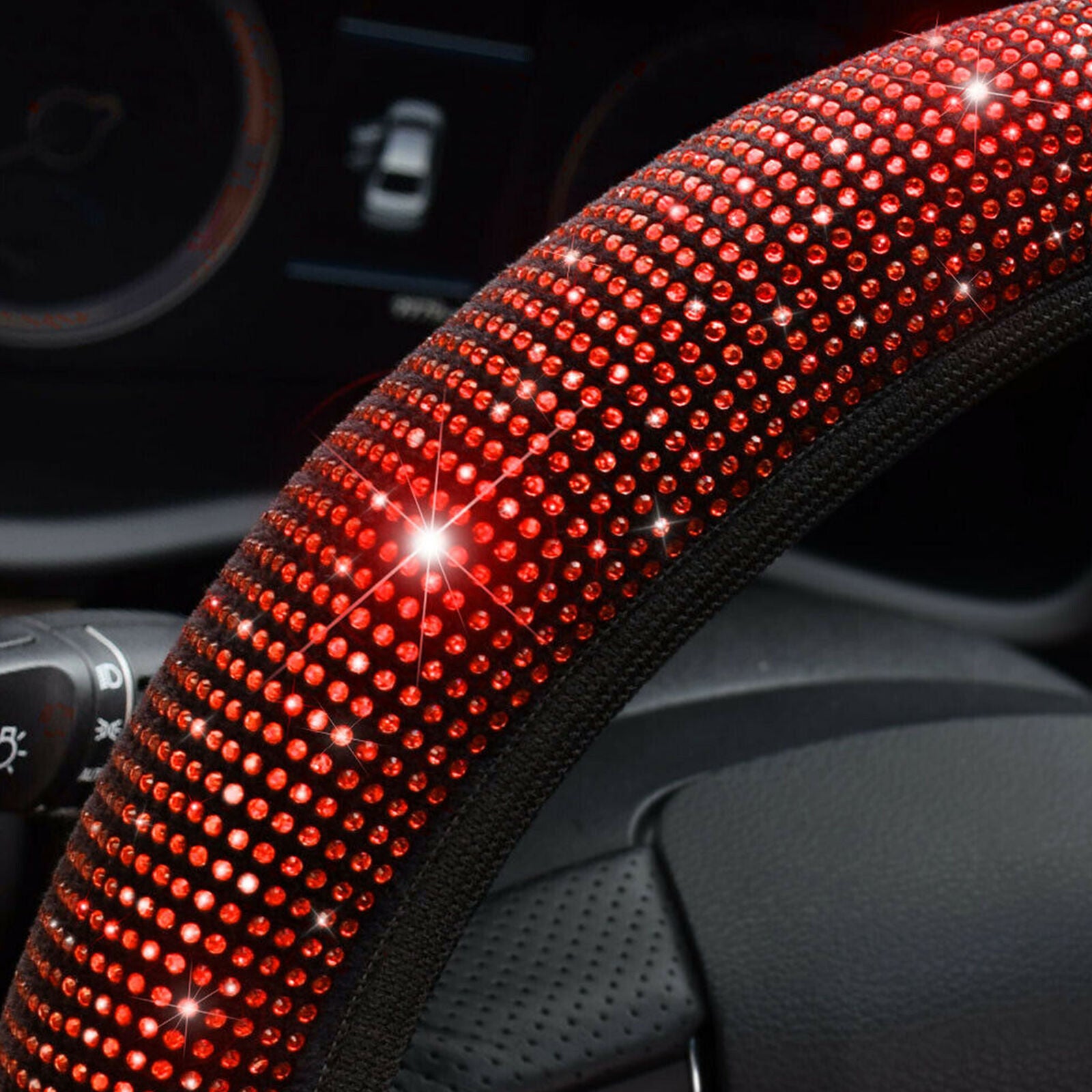 Red 15''/37-38cm Car Diamond Steering Wheel Cover Bling Shining Rainbow Women