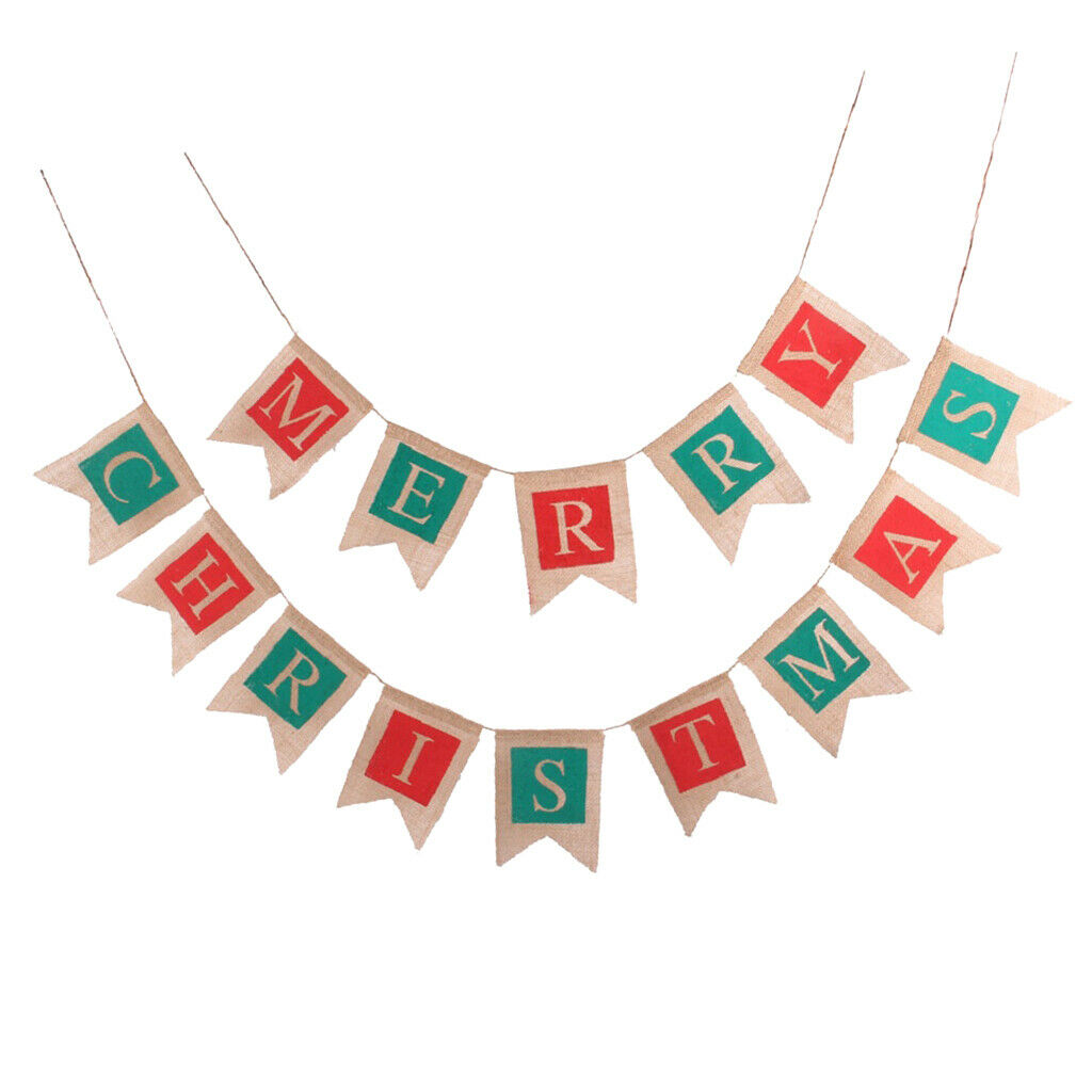 Merry Christmas Burlap Bunting Banner Garland Sign for Christmas Party Decor