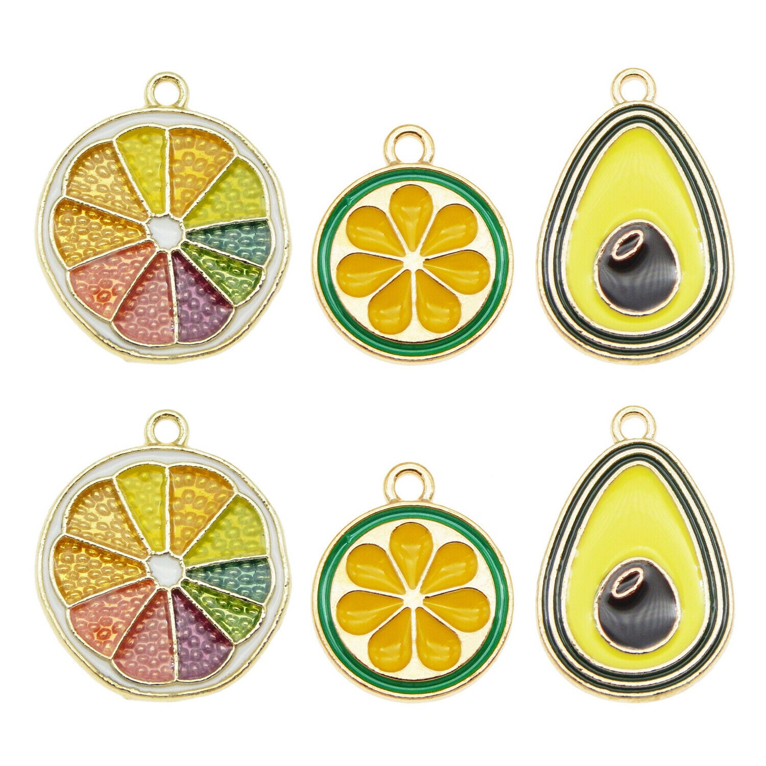 12 pcs Mix Lemon Orange Avocado Enamel Charm Alloy Fruit Slice Pendant Findings