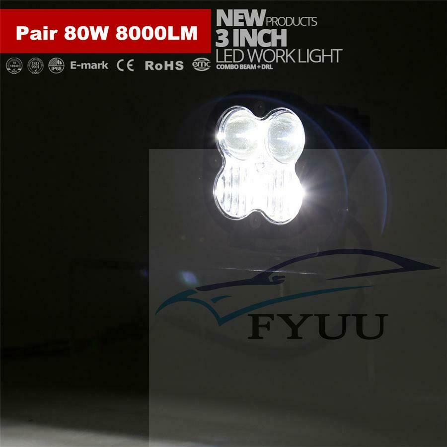 2pc 3.1" 80W 8000LM LED Work Light Bar Combo Off Road Driving Fog Lamp Bright