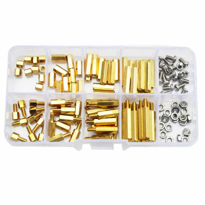 120Pcs Boxed M3 Brass Hexagon Copper Column Copper Nut Screw Combination