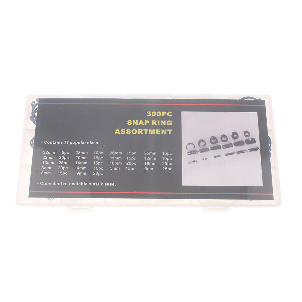 300 Pcs C-Clips Retaining Ring Snap Rings Assortment Kit 18 Sizes with Case