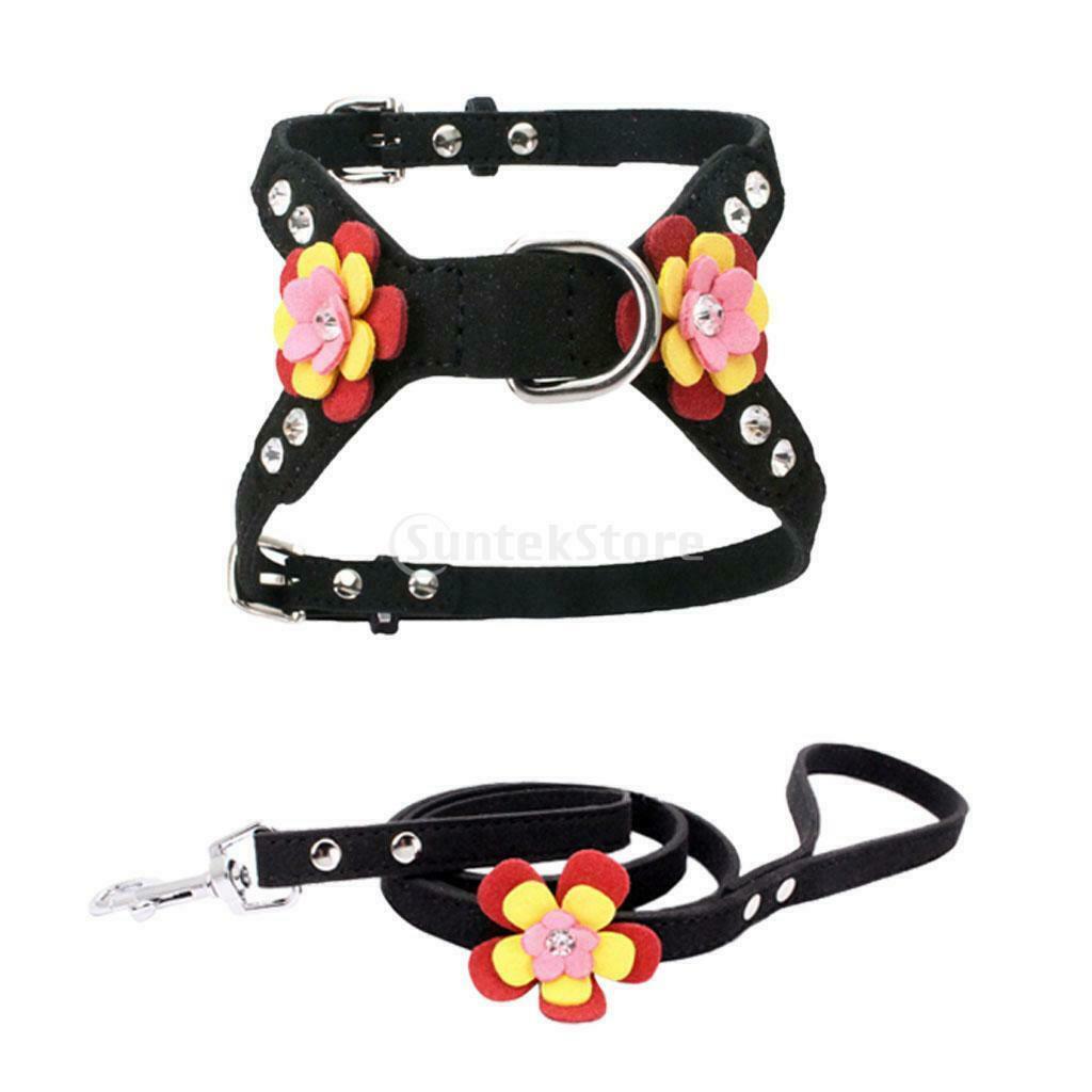 Adjustable Pet Puppy Flower Lead Leash Traction Rope For Dog Black M