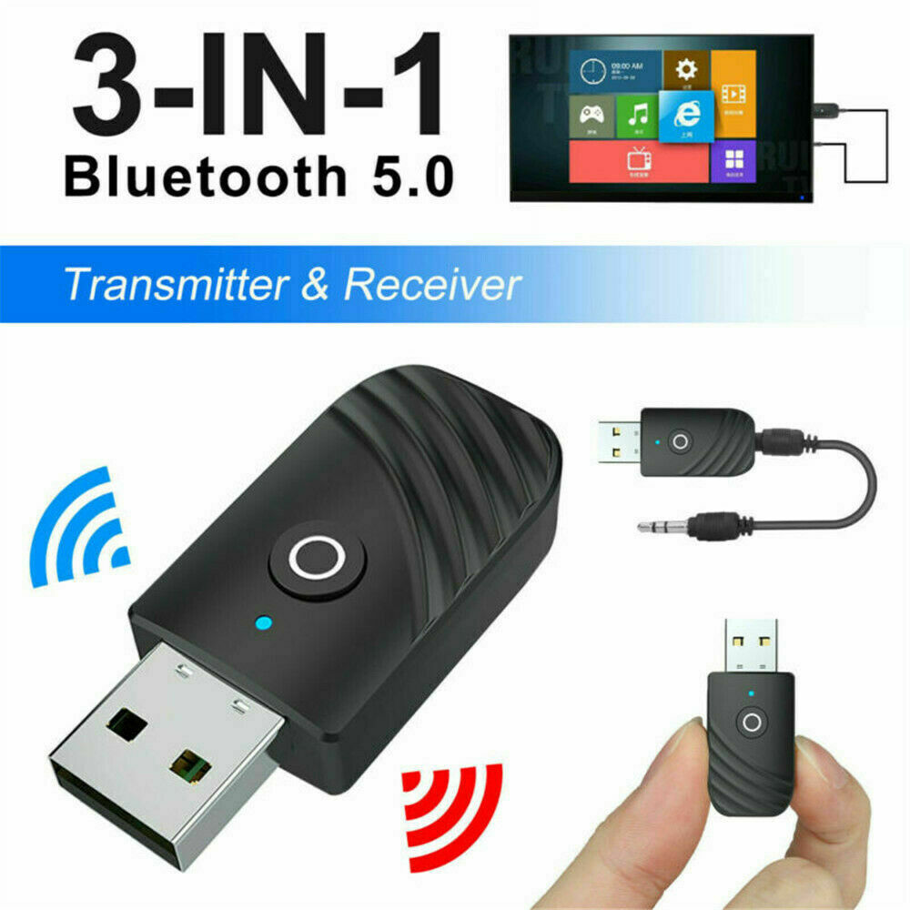 3 in1 Bluetooth USB Transmitter Receiver Wireless Audio 3.5mm Adapter PC TV MP3