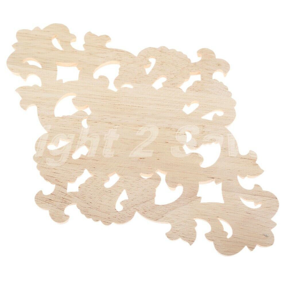 Unpainted Woodcarved Corner Onlay Applique Floral Frame Furniture Decoration 1pc