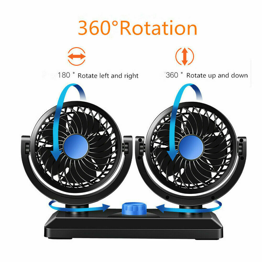 12V Dual Head Car Fan Portable Vehicle Truck 360Â° Rotatable Auto Cooling Cooler