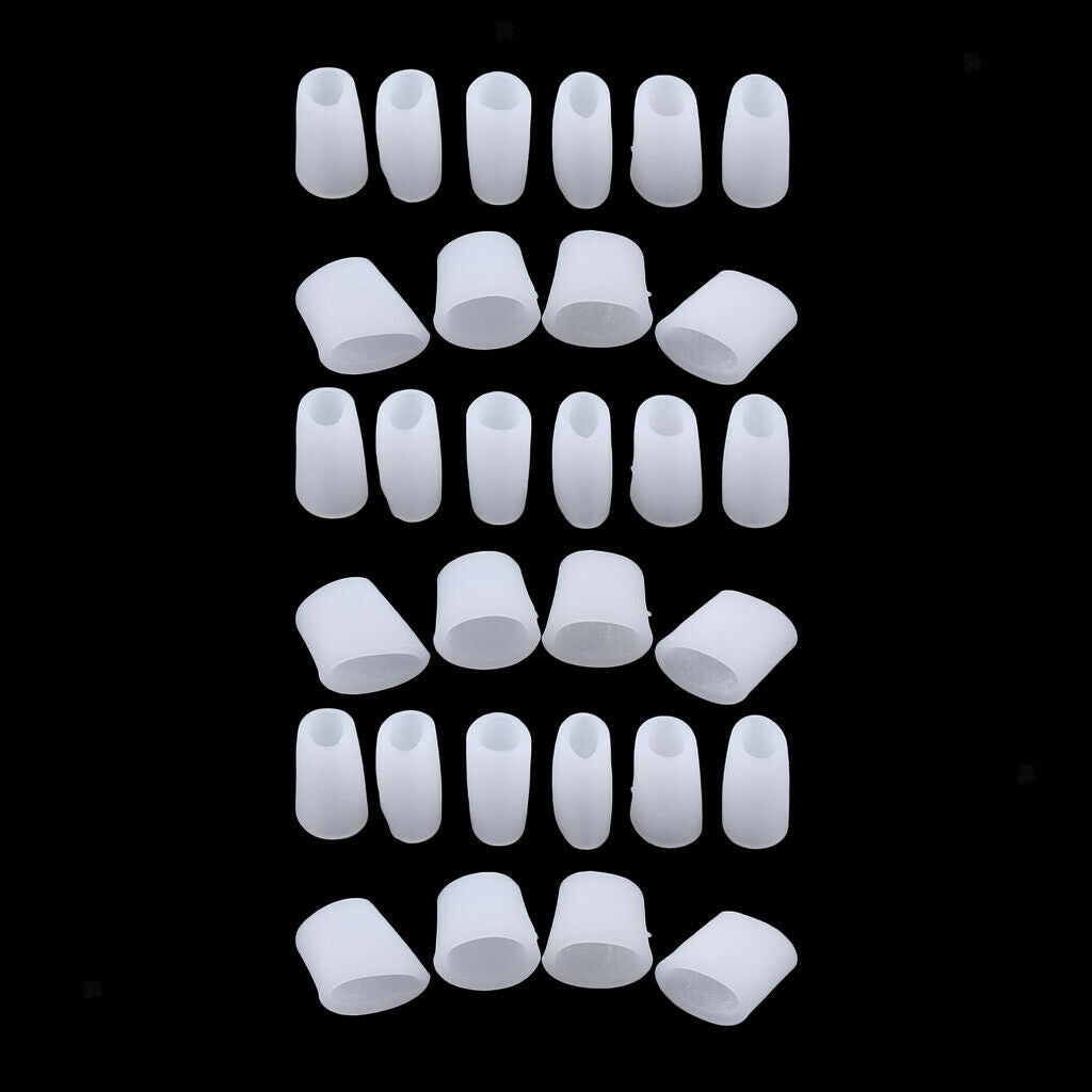 30x Women/Men Gel Toe Sleeves Caps Tube Separators for Hammer Toes White
