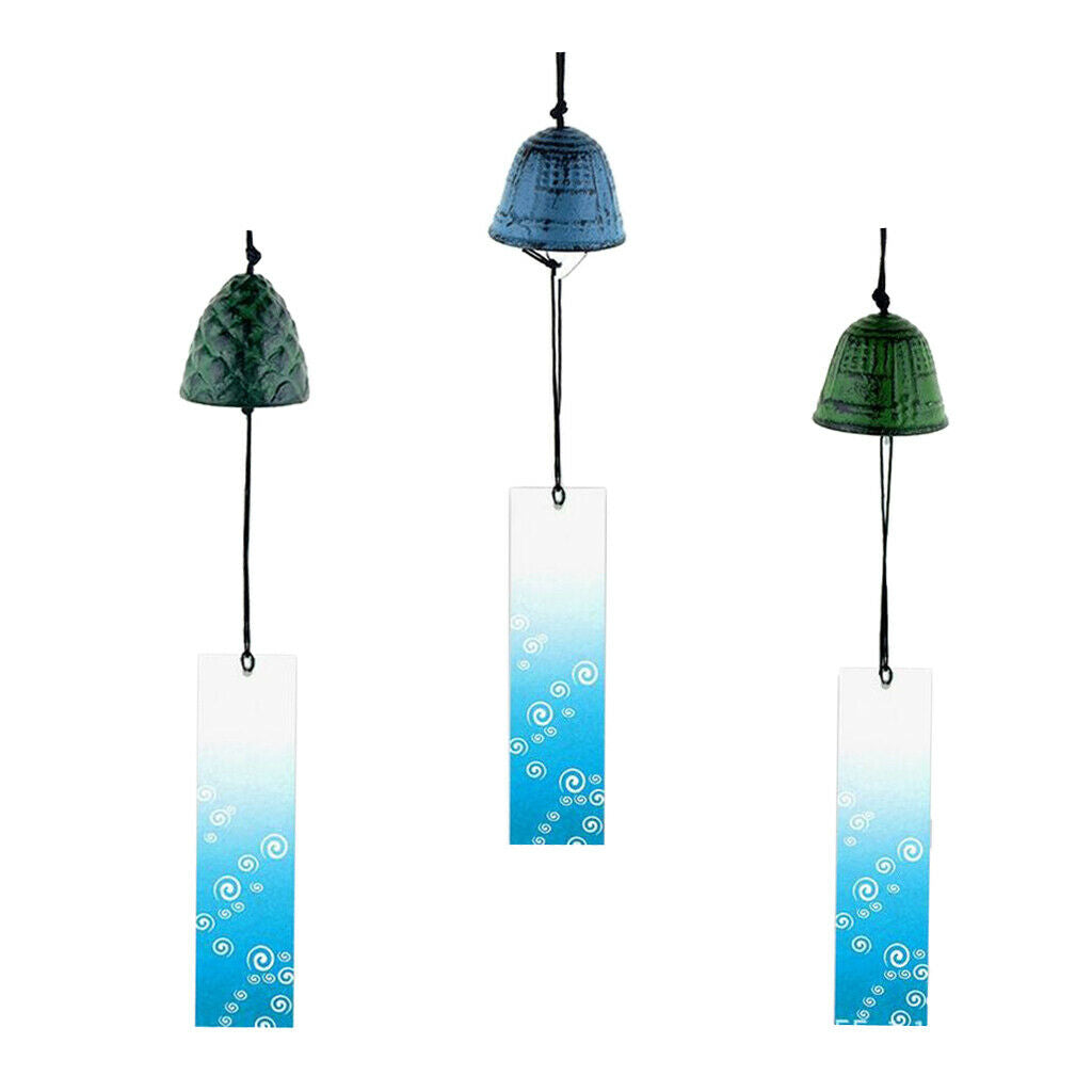 3pcs Blue Cast Iron Wind Chime Metal Music Wind Chime Outdoor Garden Decor