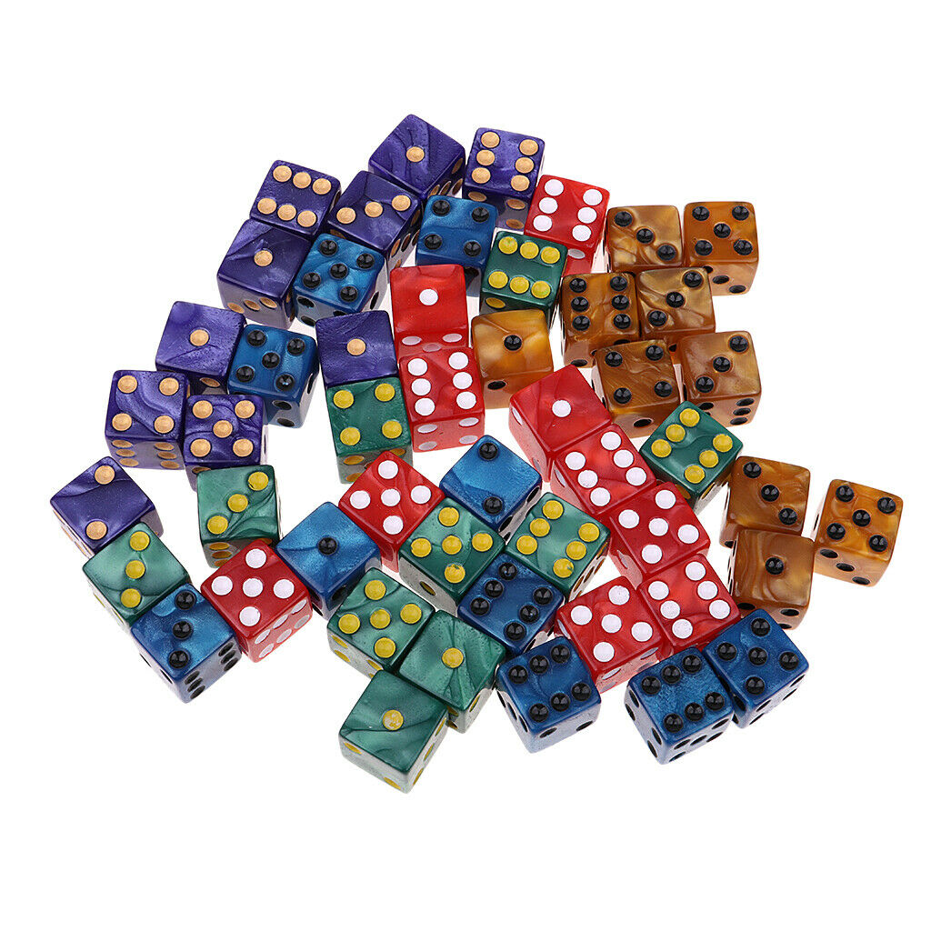 50x 16mm/0.63inch D6 Six Sided Dice Square w/ Bag 5 Colors for KTV Play Toys