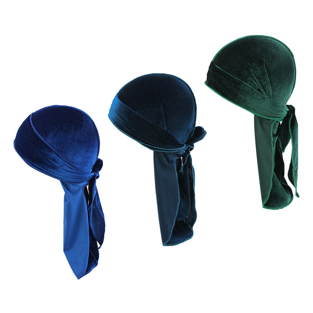 3x Women Mens Elegant Velvet Bandana Hat Long Tail Headwear Chemo Hats