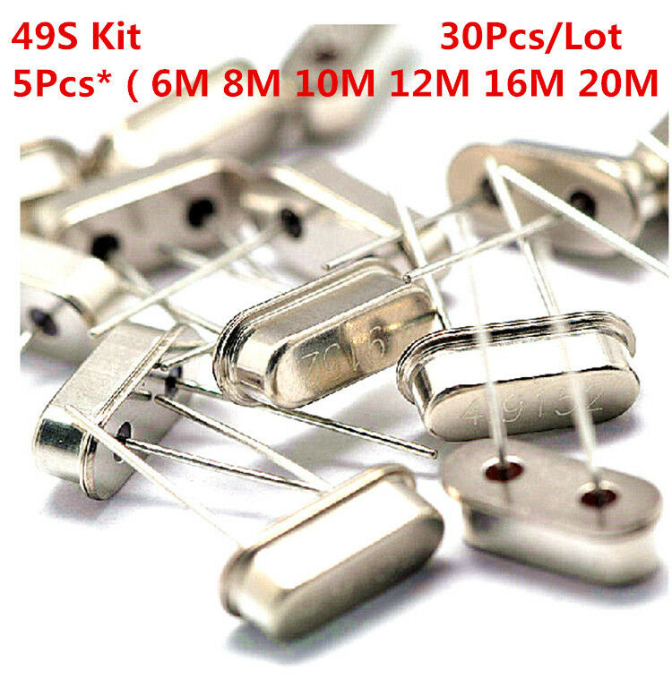 30PCS 6 Values 49S-DIP Crystal Oscillator Assorted Kit  6M 8M 10M 12M 16M 20M