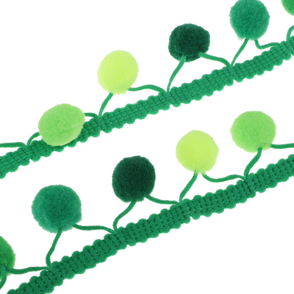 3 Yards Pom Pom Tassel Ball Fringe Ribbon Trim Sewing on Bag Hat 30mm Green