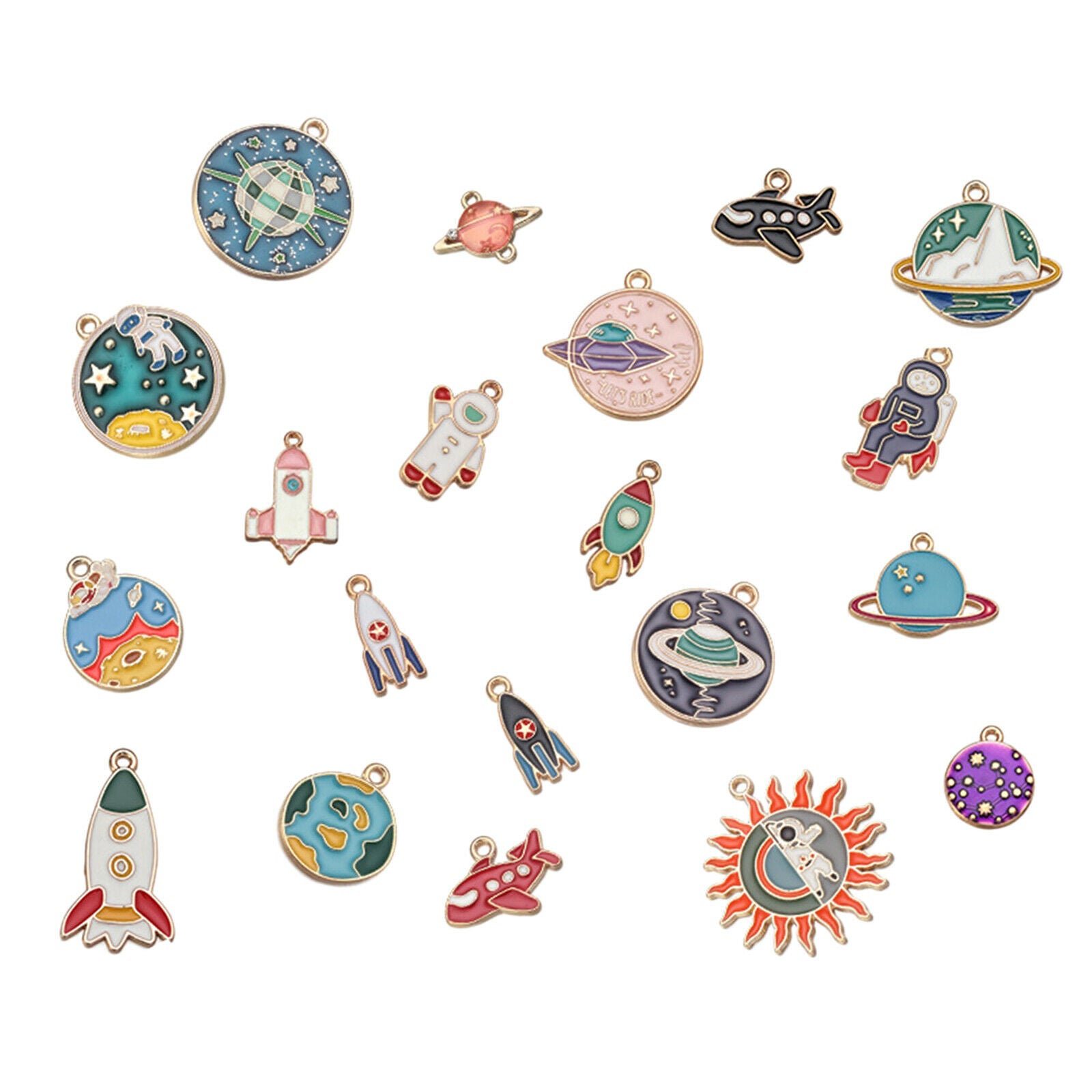 20pcs Cute Charms Space Colors Pendants for DIY Key Rings Jewelry Making