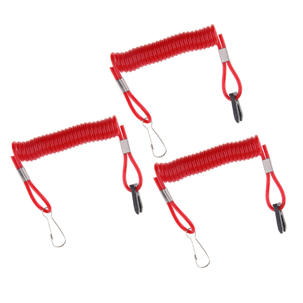 3pcs Marine Boat Outboard Stop Kill Switch Tether Cord for Suzuki 10cm Red