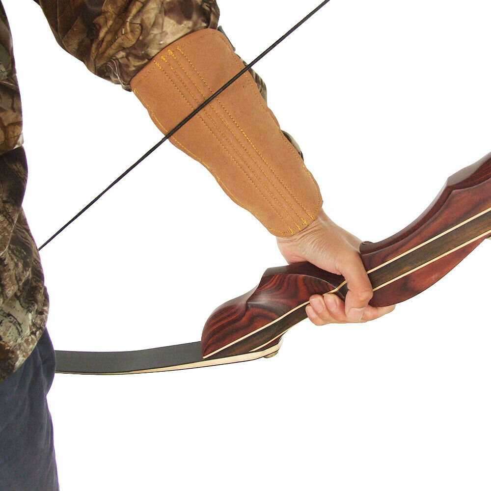 Double Fiber Fabric Shooting Archery Arm Guard Bow Protection 3 Straps Brown