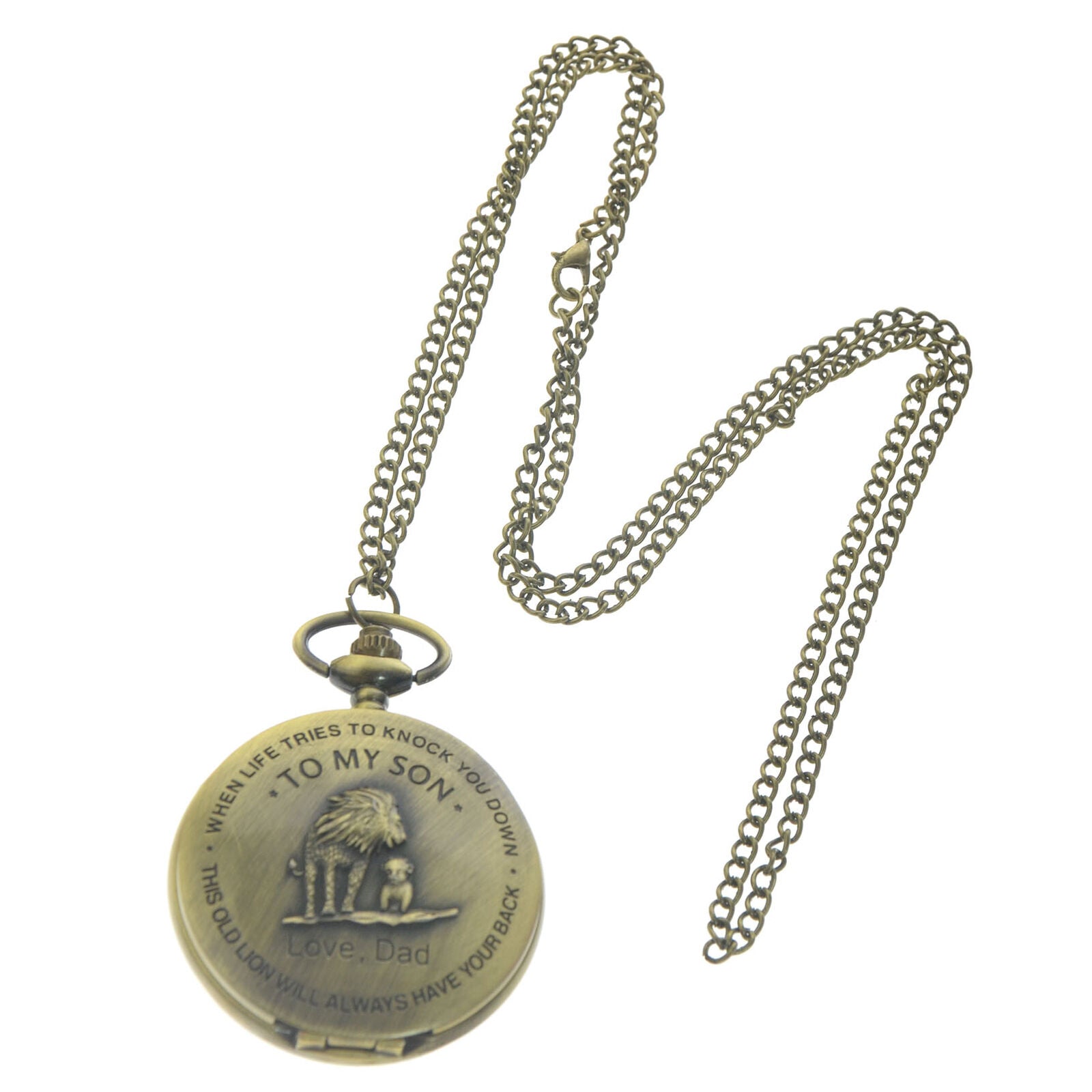 Father and Baby Lion "To My Son,Love Dad" Pocket Watch with Chain Gift for Son