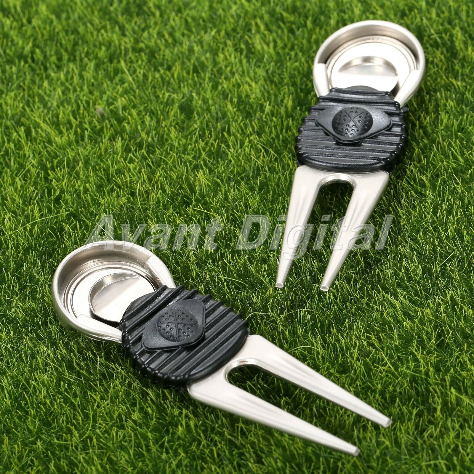Alloy Golf Club Ball Marker Pitch Putting Fork Repair Divot Tool Lawn Green 2pcs