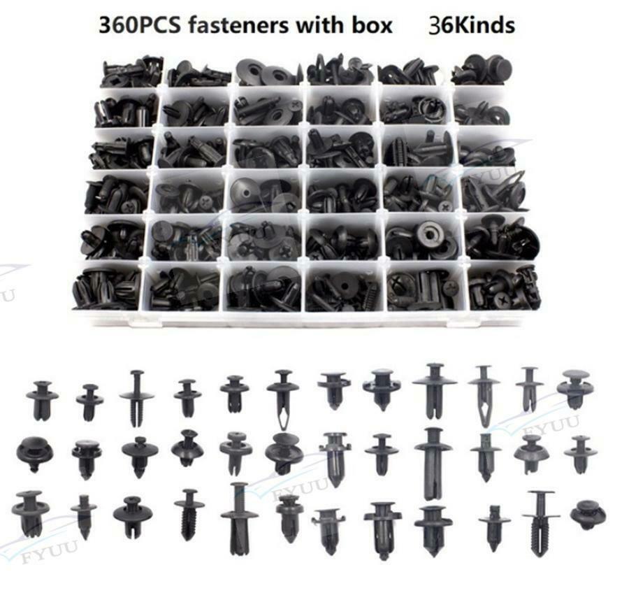 360pcs Car Fastener Rivet Bumper Fender Door Trim Panel Screw Fastener Clip Box