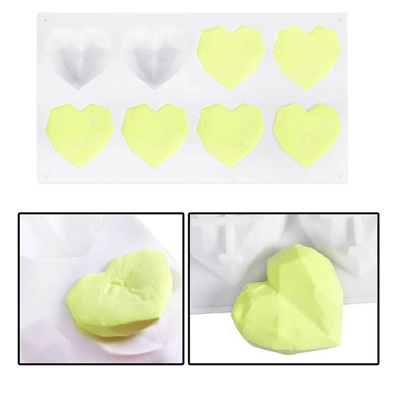 8-Cavity Diamond Love Heart-Shaped Silicone Molds Cake Mousse Chocolate D.l8