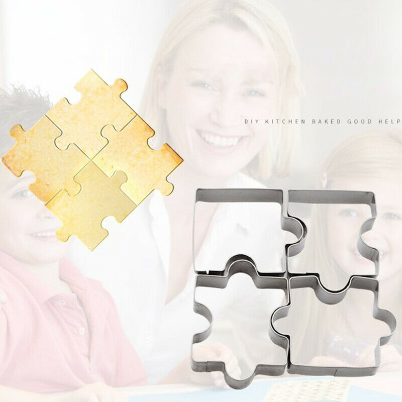 4pcs Cookie Cutter Different Jigsaw Puzzle Shapes Stainless Steel Baking .l8