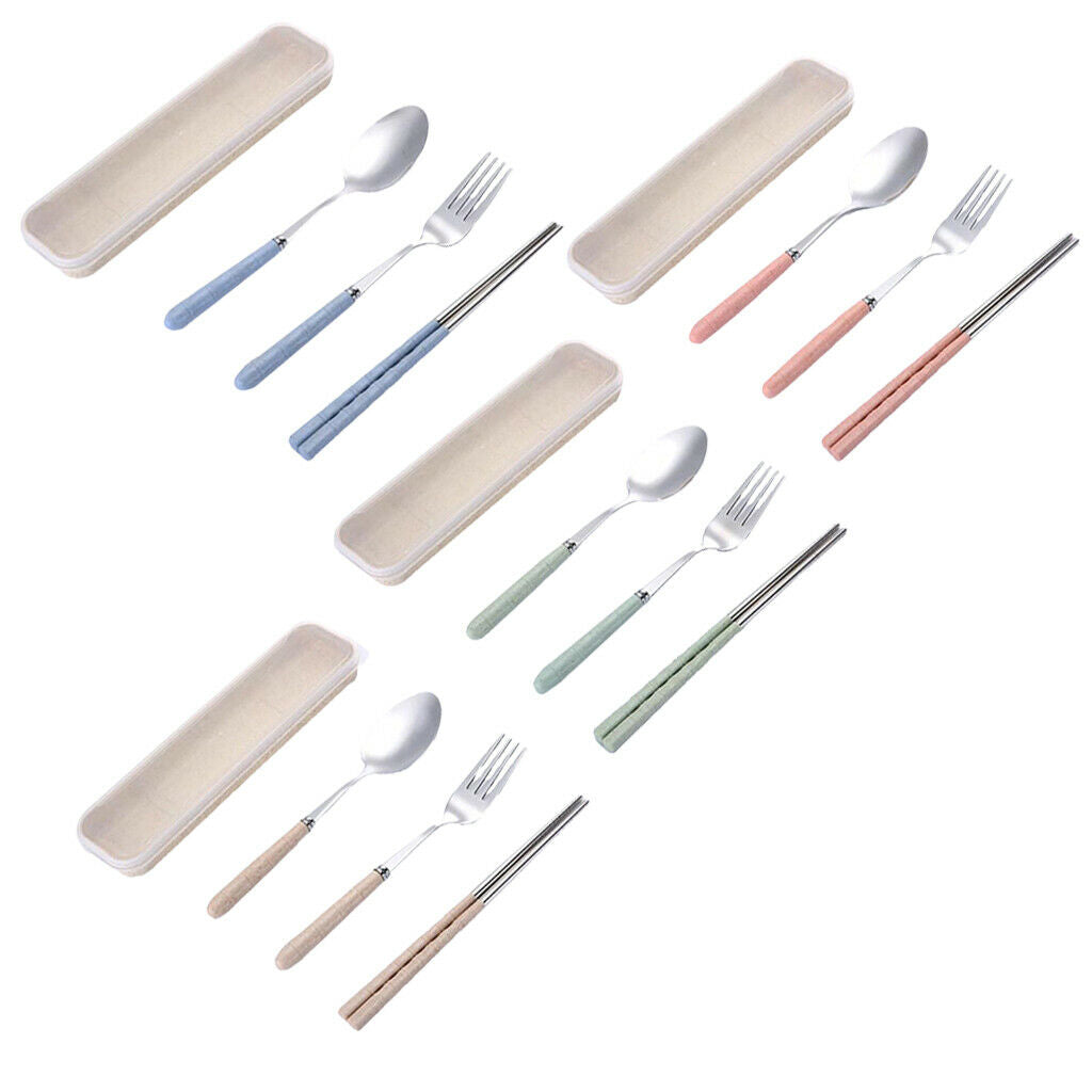 three-piece outdoor camping fork spoon chopsticks Flatware set  Pink
