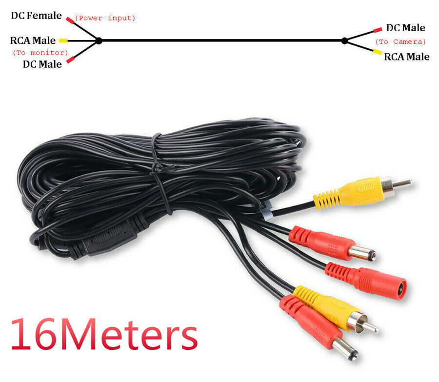Car Backup Camera RCA Power Extension Cable RCA Male DC Male Universal 16Meters