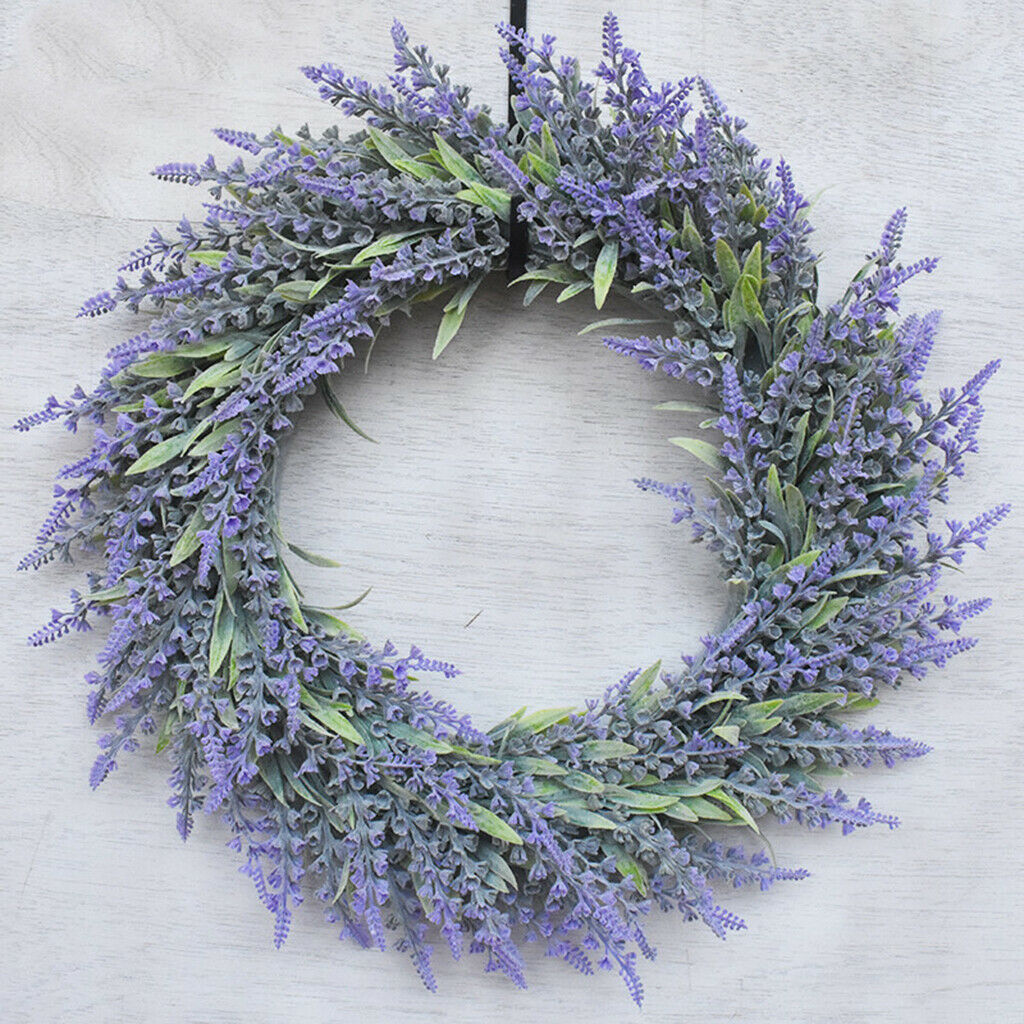 Artificial Lavender Wreath Flower Garland for Spring Summer Front Door Decors