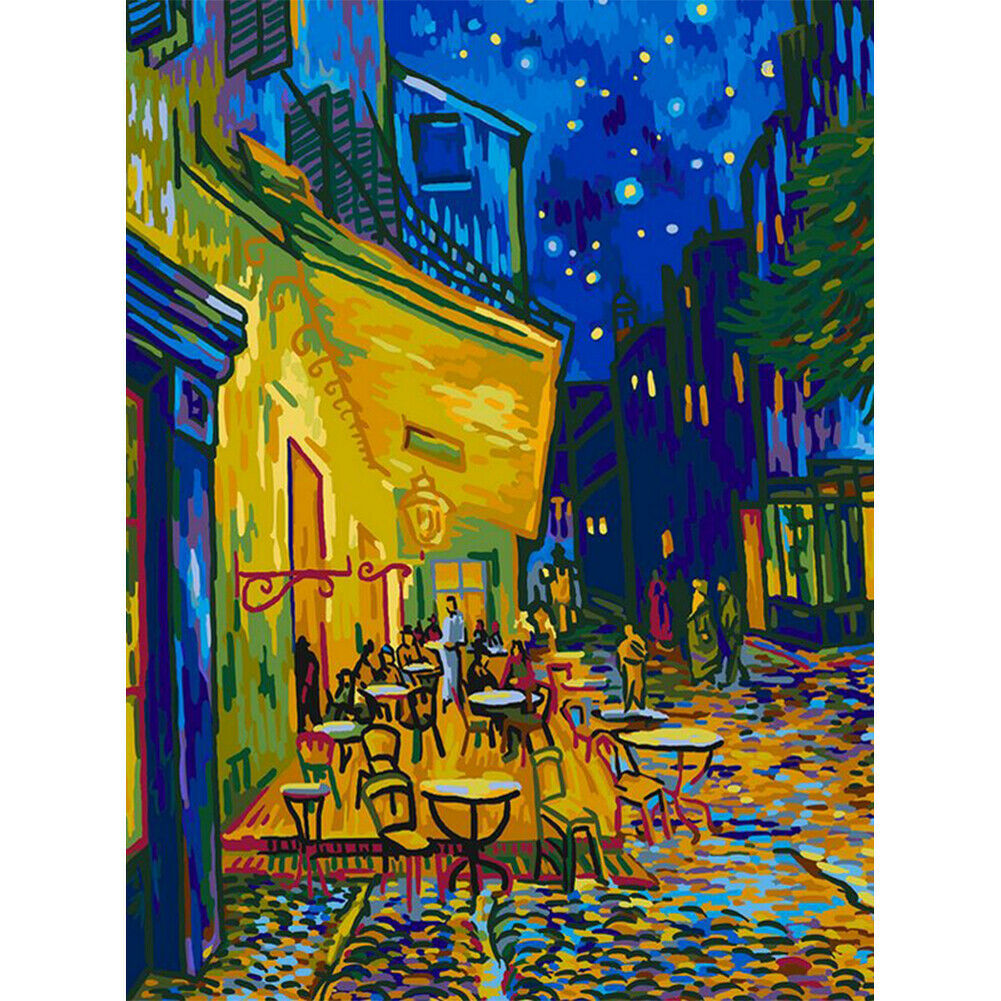 Frameless DIY Night Street Painting By Numbers Kit Hand Painted Oil Picture @