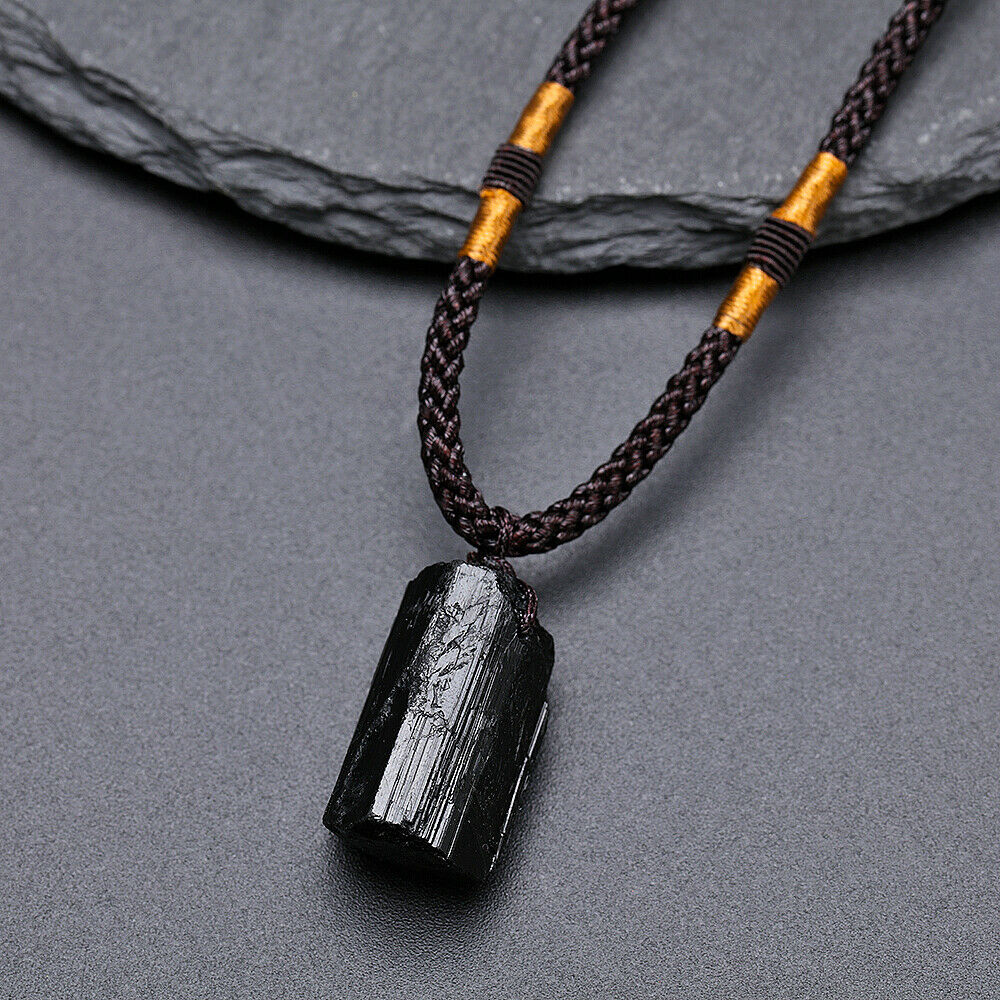 Raw Natural Black Tourmaline Stone Crystal Schorl Pendant Chunk Reiki Chakra