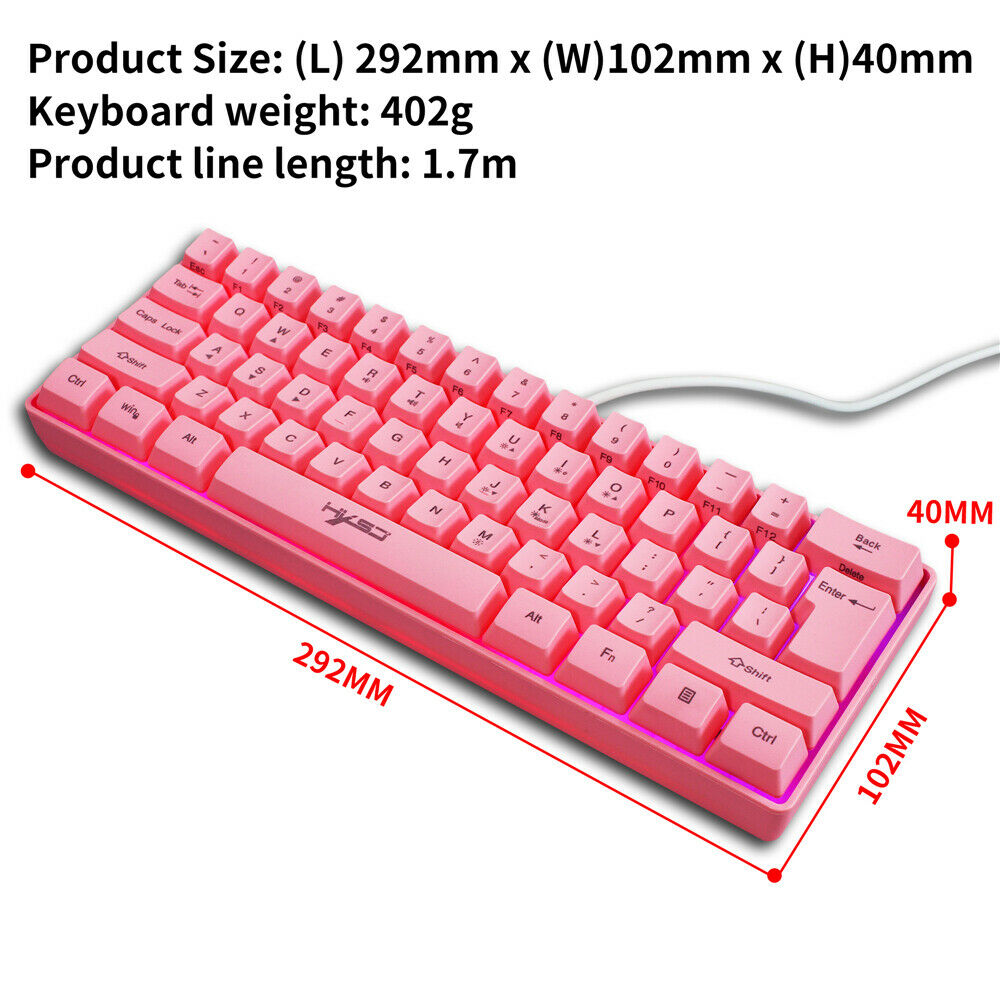 Pink 61 Keys Gaming Keyboard RGB Lighting Wired Keyboards For Tablet Desktop PC