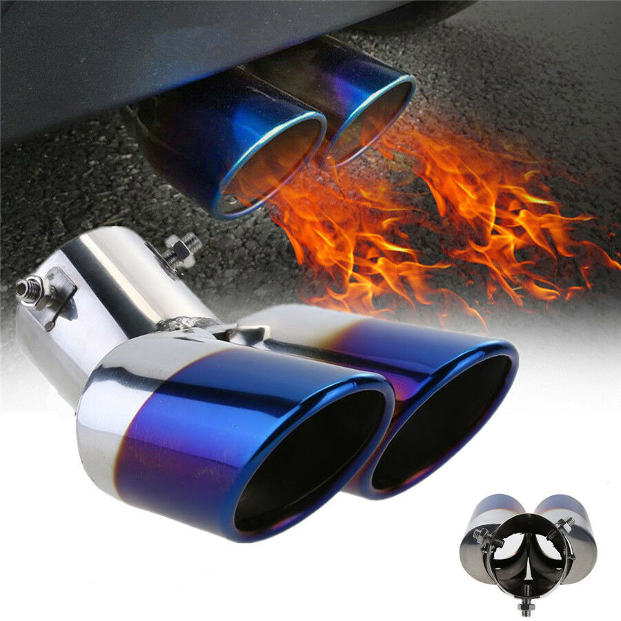 Durable Blue Burnt Polished Steel Car Dual Exhaust Rear Pipes Tail Tip Protecter