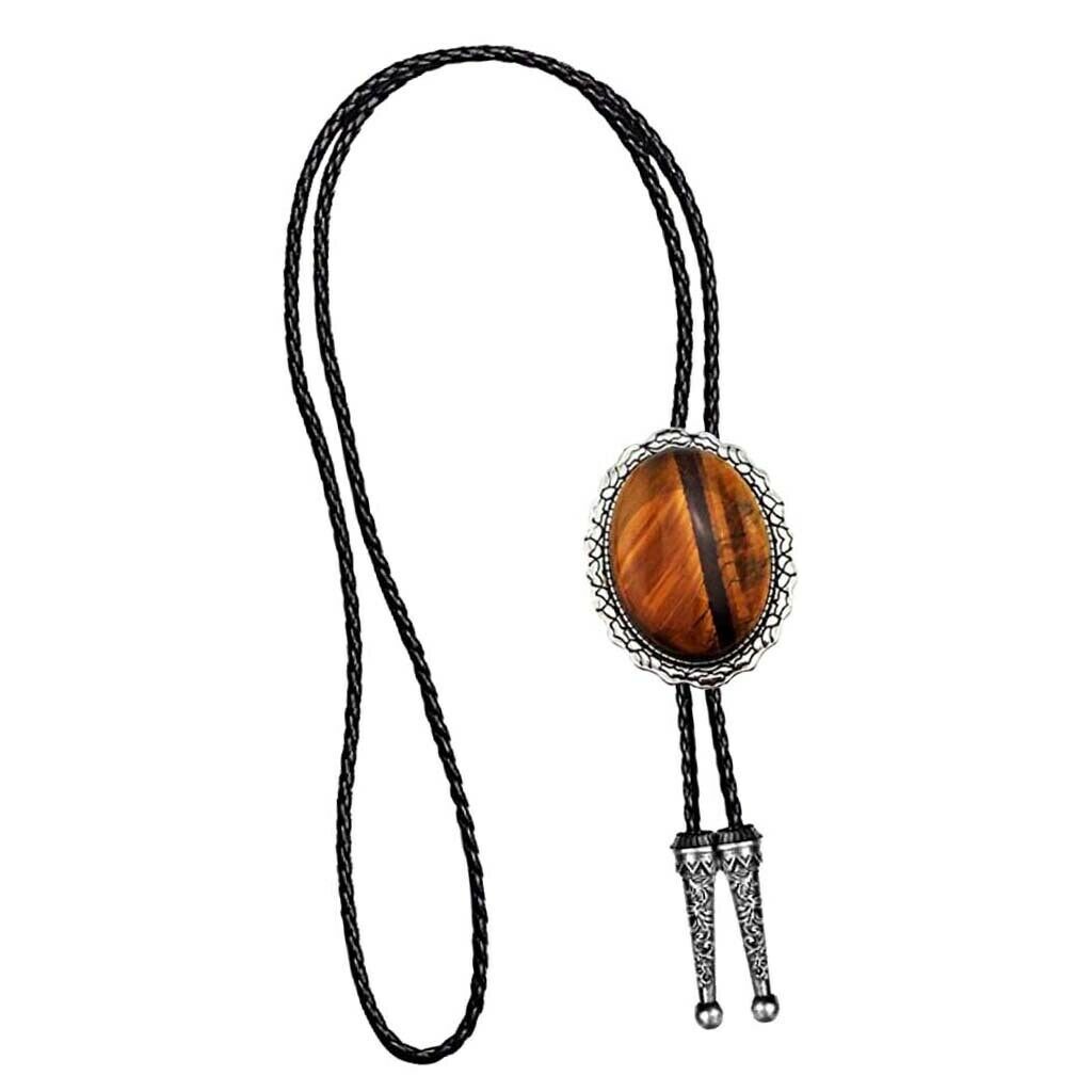Western Cowboy Natural Tiger Eye Stone Bolo Tie