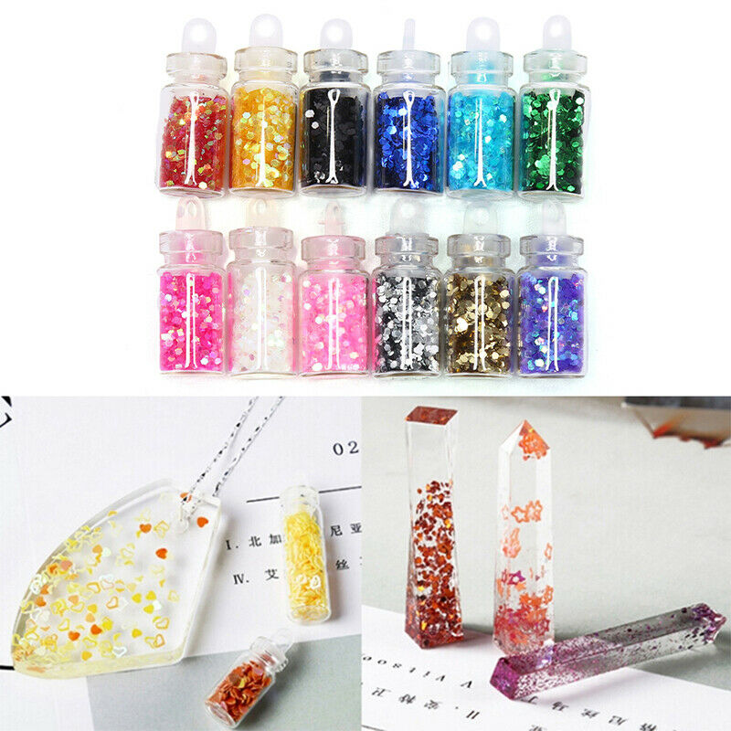 12 Bottles Flash Sequin Decoration Epoxy Silicone Mold DIY Jewelry Making ToJ FG