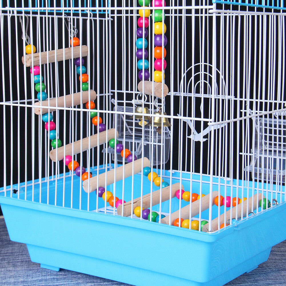 Pet Parrot Ladder Hanging Colorful Balls Wooden Bird Climbing Stairs Perch @