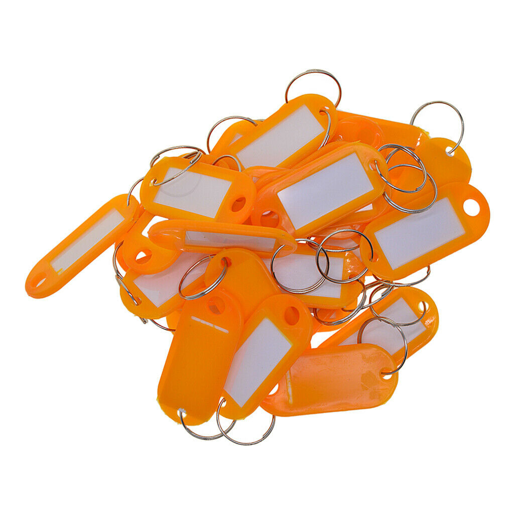 50x Plastic KEY TAG Alloy Ring For ID Tag Card FOB Label Car Identity Orange