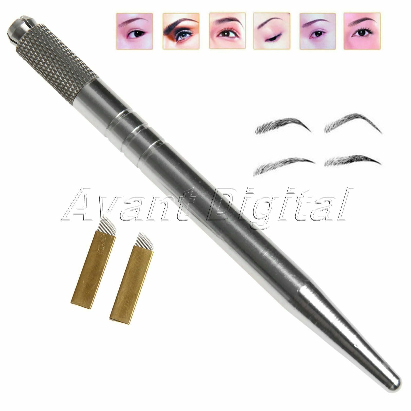 Permanent Makeup Tattoo Pen Microblading Lip Eyebrow & 5pcs 14pin Blades 1 Set