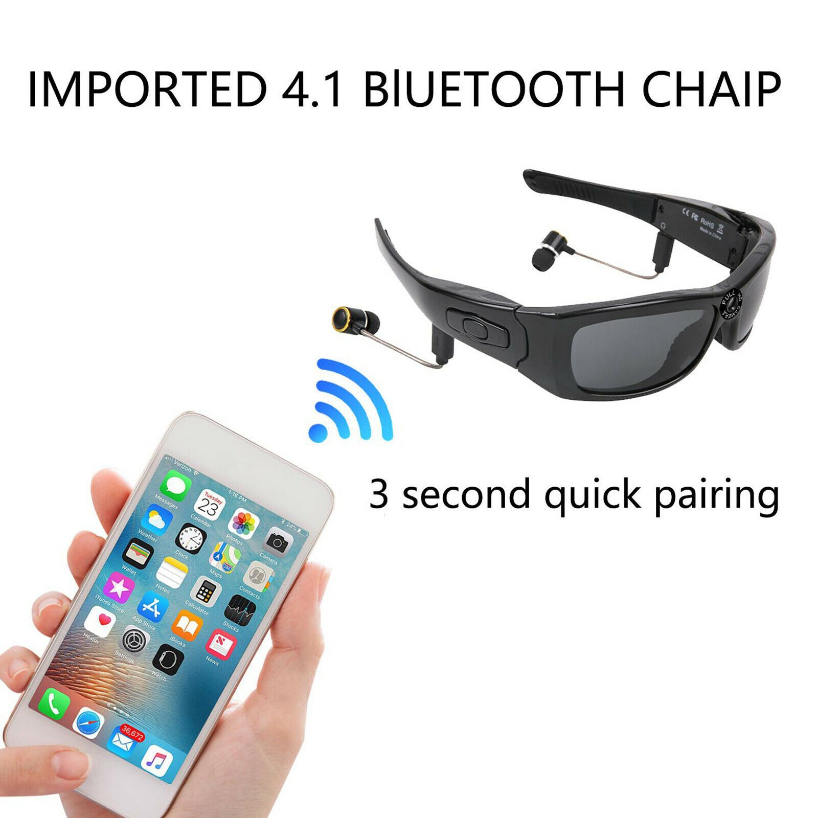 Wearable Smart Bluetooth Sunglasses Headset Camera Cycling Glasses New