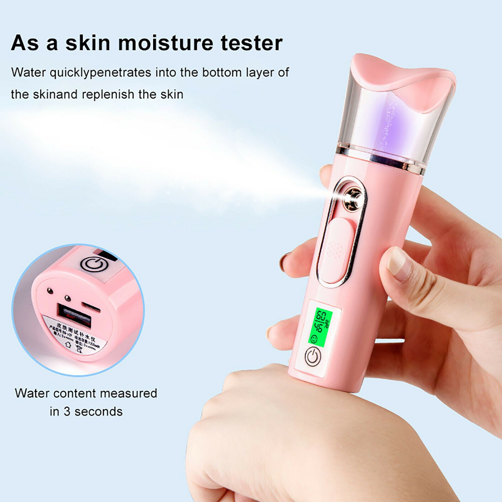 Nano Facial Mister Portable Face Mist Sprayer Handy Steamer Humidifier @