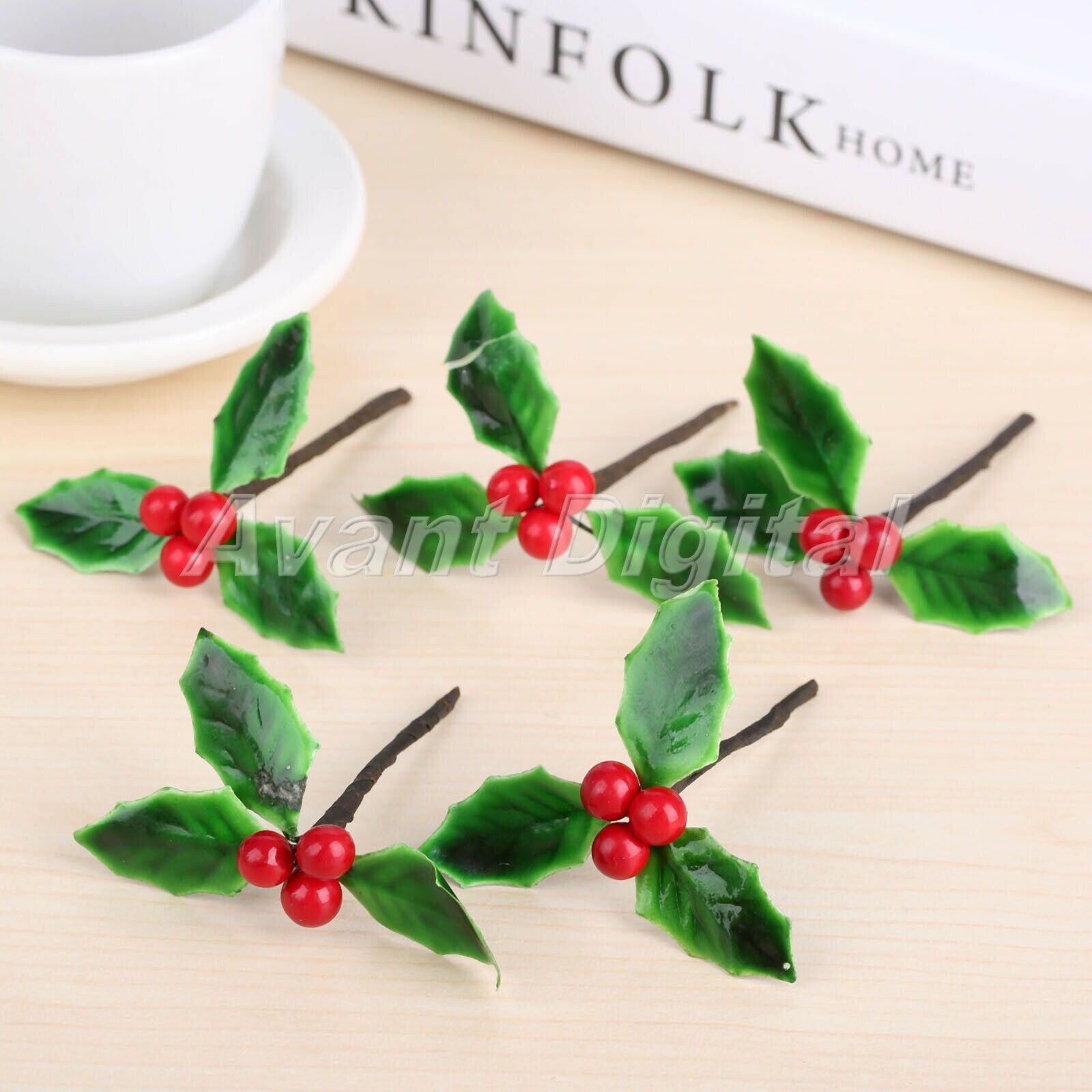 Decoration Artificial Berries Flowers Green Leaves DIY Christmas Ornaments 5Pcs