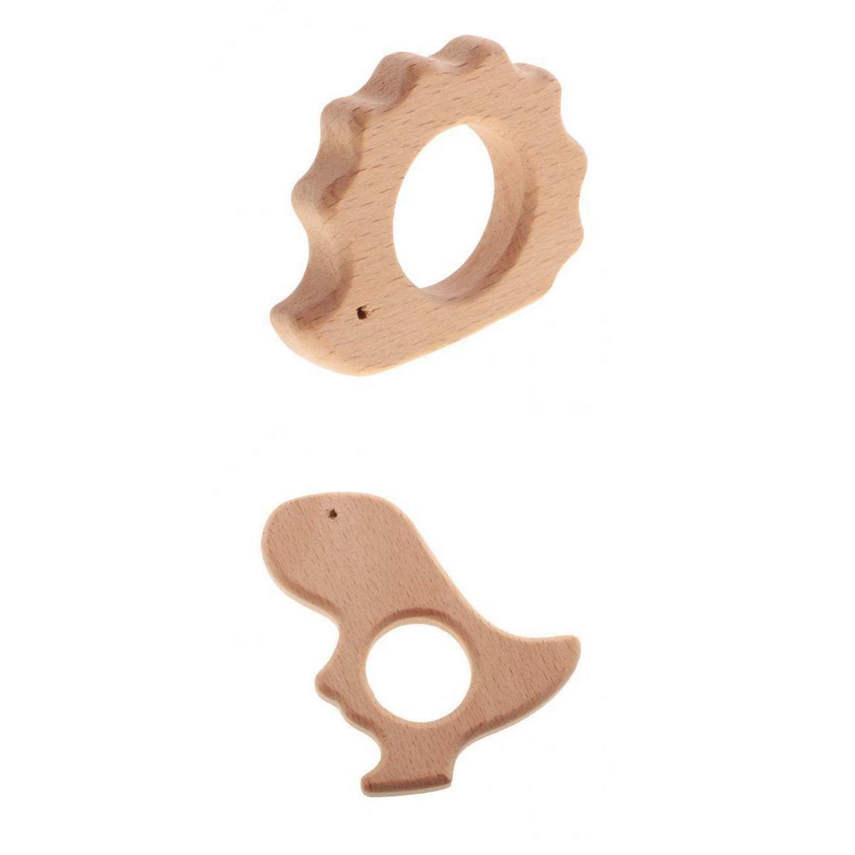 2pcs inosaur Hedgehog Shape Beech Wooden Teethers Baby Teething Toys DIY