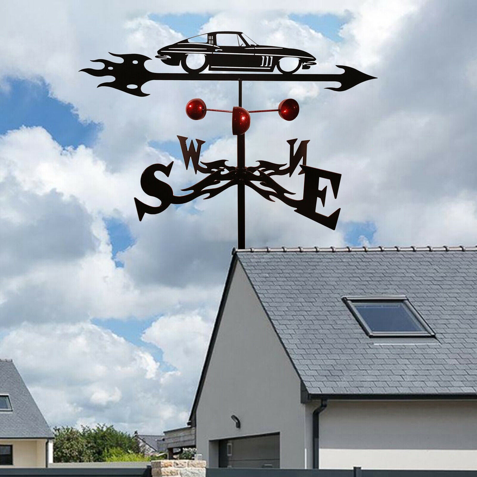 Metal Weathervane Weatherproof House Car Shape Wind Vane Home Decor Craft