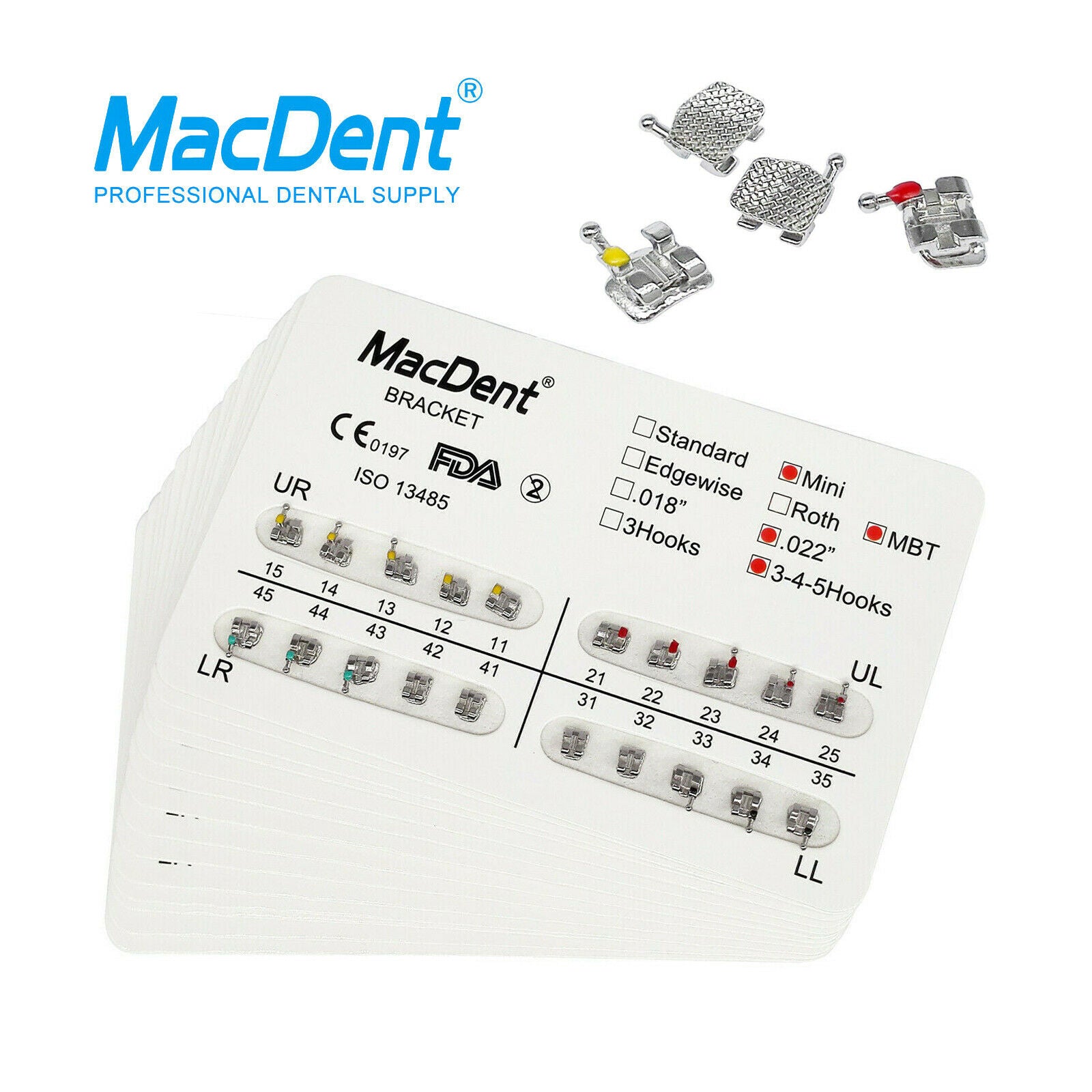 10X Dental Orthodontic Brackets Metal Mini MBT 022 Hook 345 +1 Pack Buccal Tube