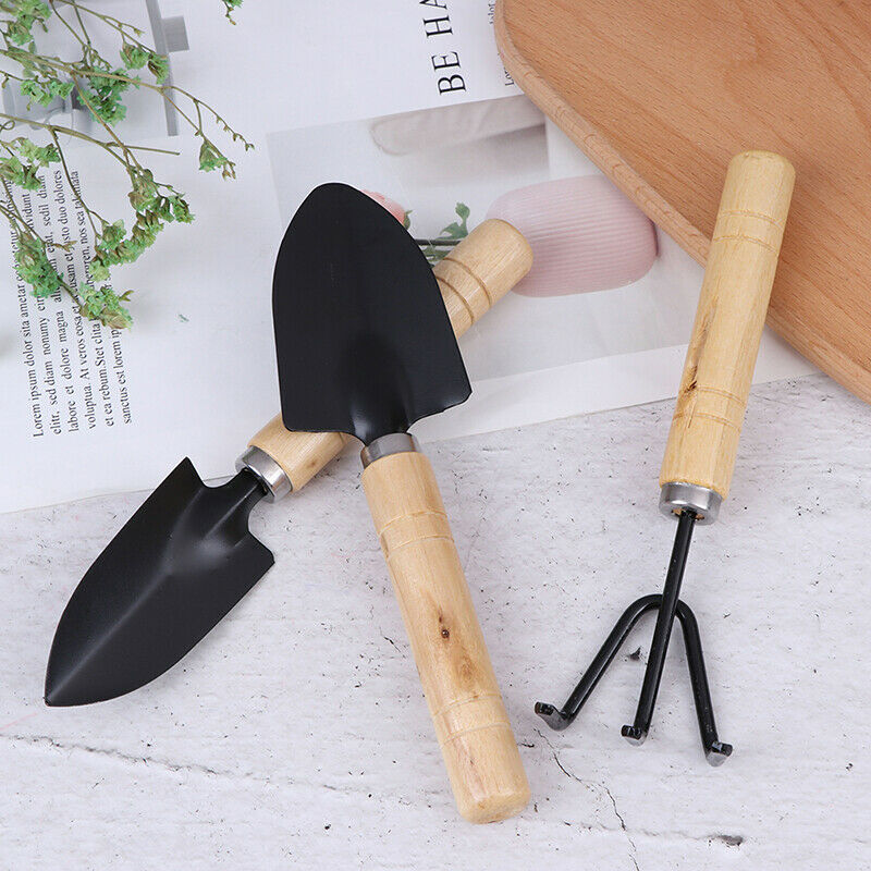 3Pcs/set Mini Garden Tool Sets Shovel Rake Spade Bonsai Tools Set Wooden .l8