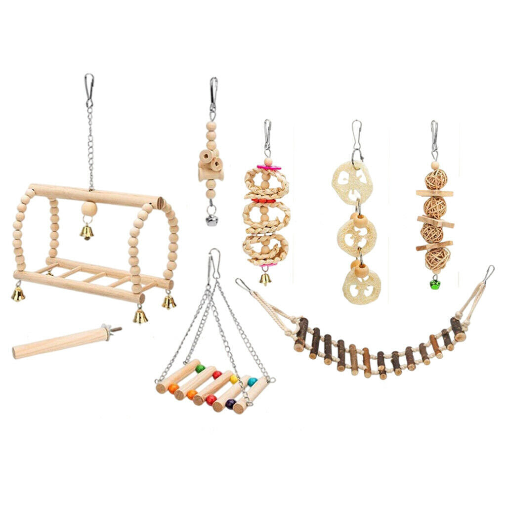 8pcs Bird Swing Toys Wooden Climb Intelligence Training for Parrot Cockatiel