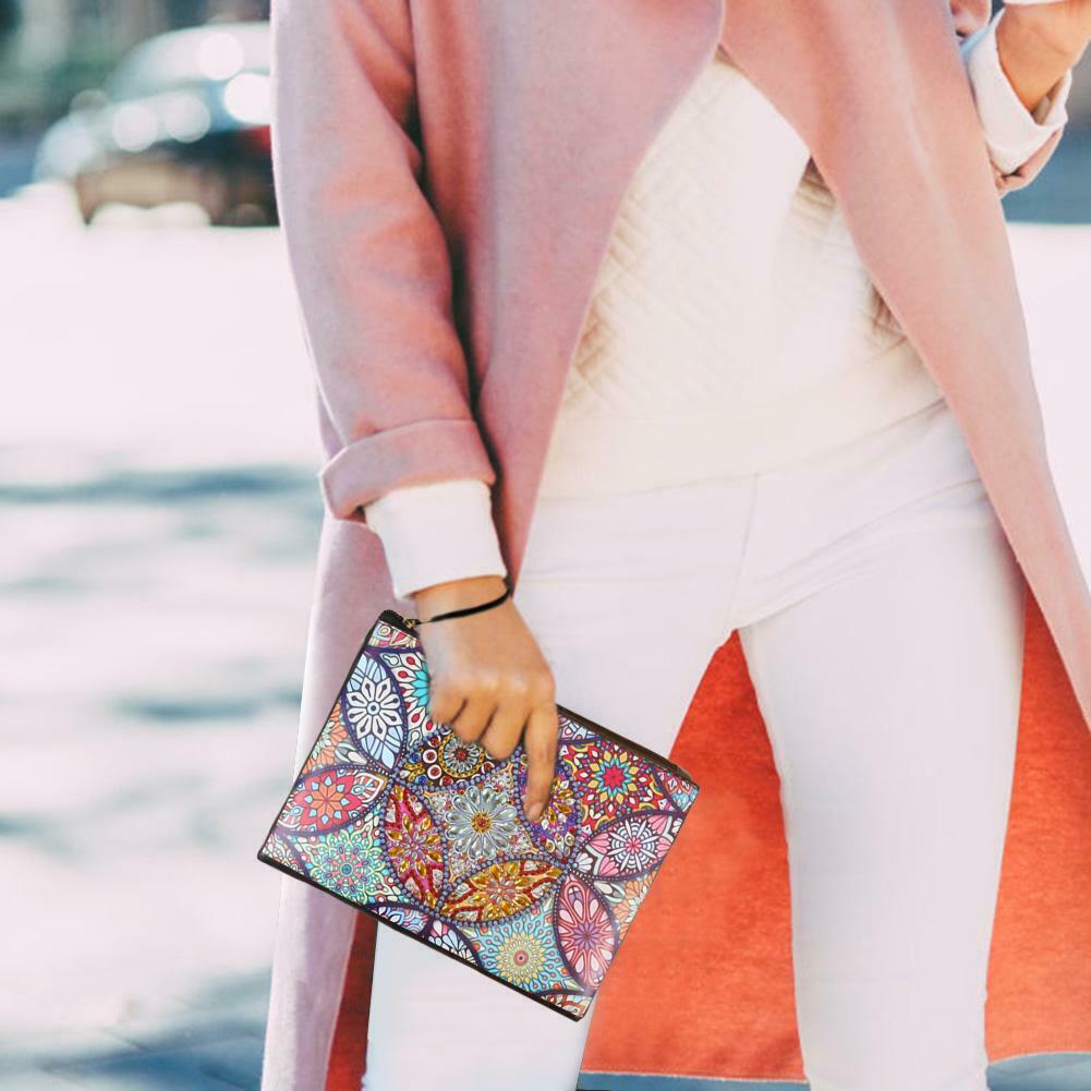 DIY Mandala Special Shaped Diamond Painting Wristlet Wallet Zipper Clutch @